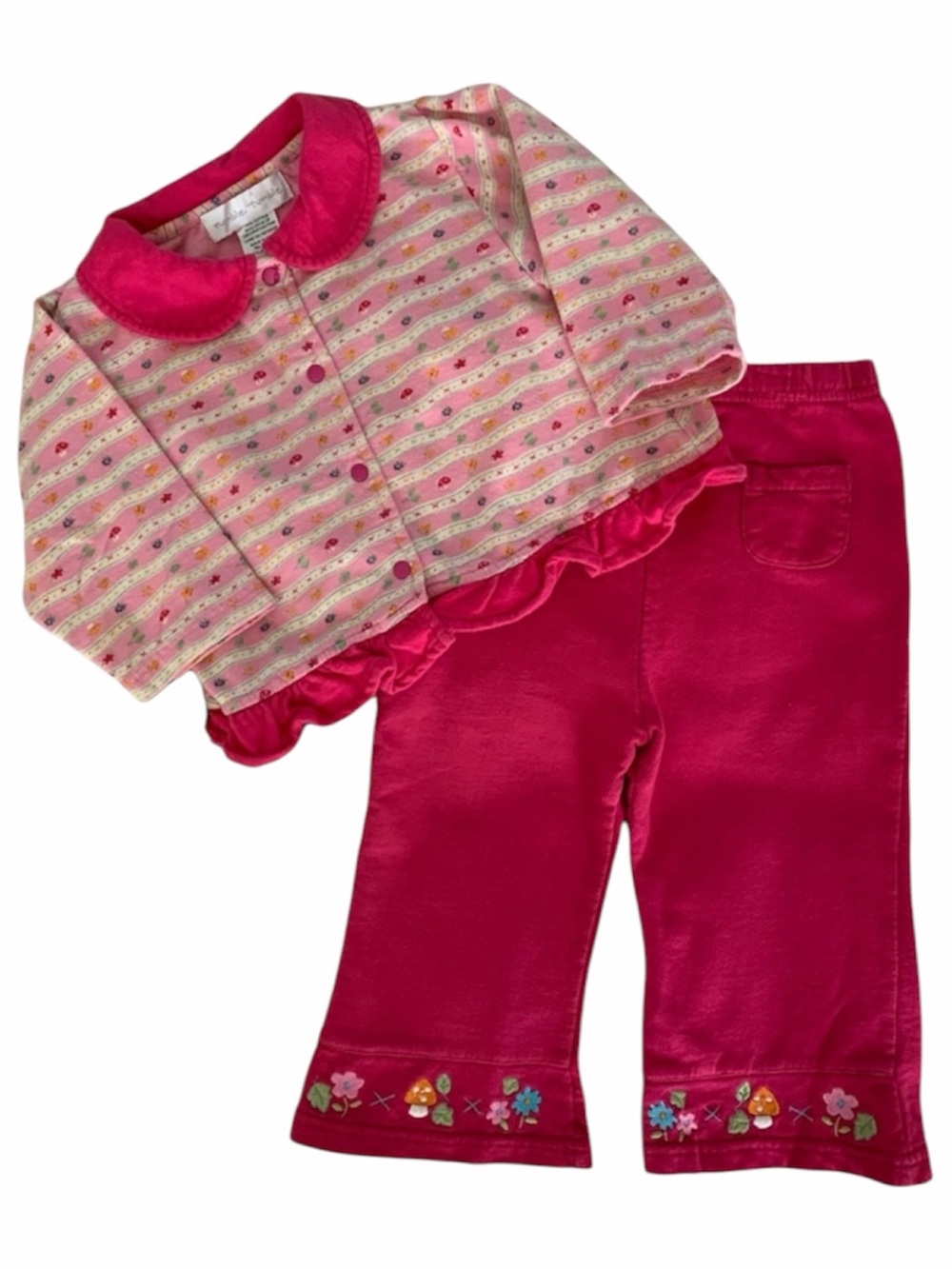 VTG Rumble Tumble Baby Girls 24M Pink Floral Striped Sweatshirt Flare Pants Set